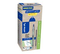 Pilot Greenpack B2P Ecoball - Stylo bille rétractable pointe large 1mm Bleu - lot 10 stylos + 10 recharges dont 5 offertes