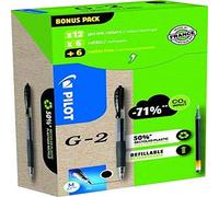 Pack de 12 stylos roller G2 Pilot + 12 recharges dont 6 offertes - noir