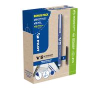 Pilot Greenpack Hi-Tecpoint V5 - Stylo roller pointe fine 0,5 mm - Bleu - Pack de 10 + 30 recharges