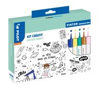 Pilot Kit créatif PINTOR - marqueur déco - 1 poster géant + 5 marqueurs pointe fine Bleu Foncé/Jaune/Vert/Marron/Rose