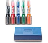 Pilot - Kit Pour Tableaux Blancs - 5 Marqueurs V-Board Master, Support Et Brosse Magnétiques - Marqueurs Rechargeables À Encre Liquide - Begreen - Noir, Bleu, Rouge, Vert, Orange - Pointe Conique 6, 0
