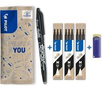 PILOT - Lot de 1 FriXion Ball + 3 Sets de 3 Recharges + 1 Gomme - Stylo Effaçable à Encre Thermosensible - Roller Rechargeable - Noir - Pointe Moyenne