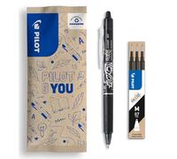 PILOT - Lot de 1 Frixion Ball Clicker + 1 Set de 3 recharges - Stylo rétractable effaçable à encre thermosensible - roller rechargeable et ergonomique - Bleu - Pointe moyenne