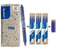 PILOT - Lot de 1 Frixion Ball Clicker + 1 Set de 3 recharges - Stylo rétractable effaçable à encre thermosensible - roller rechargeable et ergonomique - Bleu - Pointe moyenne