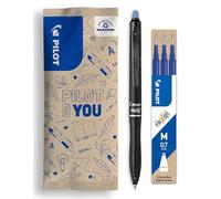 PILOT - Lot de 1 FriXion Ball 07 Plus + 1 set de 3 Recharges - Stylo Roller Effaçable - Stylo Rétractable et Rechargeable - Fabriqué en Plastique Recy leu- Pointe Moyenne