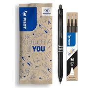 PILOT - Lot de1 FriXion Ball Plus + 3 Recharges - Stylo Effaçable Ergonomique - Rétractable et Rechargeable - Écriture Fluide et Confortable - Plastique Recyclé - Noir - Pointe Moyenne