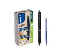 PILOT - Lot de 10 FriXion Ball Plus + 10 Recharges - Stylos Effaçables Ergonomiques - Rollers Rétractables et Rechargeables - Confort d’Écriture Ultime - En Plastique Recyclé - Bleu - Pointe Moyenne