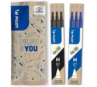 PILOT - Lot de 2 étuis de 3 recharges Frixion pour stylo effaçable. Compatibles Frixion Ball et Frixion Ball Clicker - 1 Noir, 1 Bleu - Pointe Moyenne