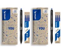 PILOT - Lot de 2 FriXion Ball 07 Plus + 1 set de 3 Recharges - Stylo Roller Effaçable - Stylo Rétractable et Rechargeable - Fabriqué en Plastique Recy leu- Pointe Moyenne
