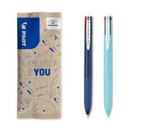 PILOT - Lot de 2 Stylos 4 Couleurs Super Grip G4 - Stylo-bille à Grip Ergonomique - Écriture Fluide et Confortable - Rétractable - Bleu Marine, Bleu Clair - Pointe Moyenne