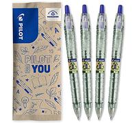 PILOT - Lot de 4 B2P Ecoball 1mm, Stylo-Bille Rétractable et Rechargeable, Fabriqué à Partir de Plastique Réutilisé, Begreen, Bleu, Pointe Moyenne