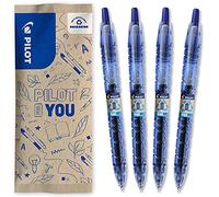 PILOT - Lot de 4 B2P gel - Roller Rétractable et Rechargeable, Fabriqué avec du plastique de bouteilles recy s - Encre gel, réel confort d'Écriture - Begreen - Bleu - Pointe Moyenne