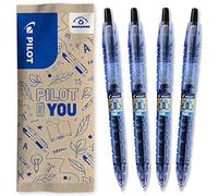 PILOT - Lot de 4 B2P gel - Roller Rétractable et Rechargeable, Fabriqué avec du plastique de bouteilles recy s - Encre gel, réel confort d'Écriture - Begreen - Noir - Pointe Moyenne