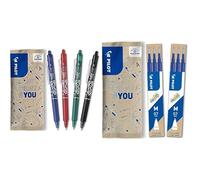 Pilot - Lot de 4 Frixion Ball Clicker - Stylo rétractable effaçable à encre thermosensible & Lot de 2 étuis de 3 recharges FriXion pour stylo effaçable. Compatibles FriXion Ball