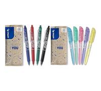 Pilot - Lot de 4 Frixion Ball Clicker - Stylo rétractable effaçable à encre thermosensible - Pointe moyenne & Lot de 5 Frixion Light Soft - Surligneurs effaçables aux couleurs pastel