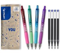 PILOT - Lot de 4 G2 Bubble + 4 Recharges - Stylos Roller à Encre gel Rétractables et Rechargeables - Confort d'Écriture - Corps Violet, Vert, Turqoise, Bordeaux - Encre bleue - Pointe Moyenne