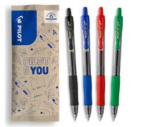 PILOT - Lot de 4 G2 Plus - Stylos Roller Encre Gel - Rétractables et Rechargeables - Excellent Confort d'Écriture - Noir, Bleu, Rouge, Vert - Pointe Moyenne
