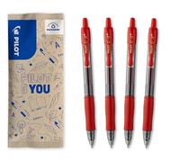 PILOT - Lot de 4 G2 Plus - Stylos Roller Encre Gel - Rétractables et Rechargeables - Idéal Pour Corrections et Professeurs - Excellent Confort d'Écriture - Rouge - Pointe Moyenne