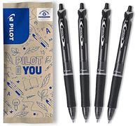 PILOT - Lot de 4 stylos Acroball - Stylo-bille à encre ultra douce pour une fluidité d’écriture inégalée - Stylo rechargeable et rétractable en plastique recyclé - Stylo-bille noir - Pointe moyenne