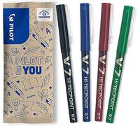 Pilot Pen – Stylos roller V7 – encre liquide, pointe 0,7 mm – lot de 4 (noir, bleu, rouge, vert)