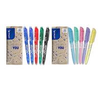 Pilot - Lot de 5 Frixion Ball 05 - Stylo effaçable à encre thermosensible - 2 Bleus, 1 Noir, 1 Vert, 1 Rouge - Pointe Fine & Lot de 5 Frixion Light Soft - Surligneurs effaçables aux couleurs pastel