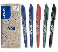 PILOT - Lot de 5 FriXion Ball - Stylo Roller Rechargeable et Effaçable à Encre Thermosensible - 2 Bleus, 1 Noir, 1 Rouge, 1 Vert - Pointe Moyenne