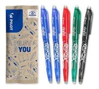 PILOT - 5 Frixion Ball - Encre Gel Effaçable - Stylo Roller Rechargeable et Ergonomique - 2 Bleus, 1 Rouge, 1 Noir, 1 Vert - Pointe Fine
