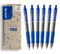 PILOT - Lot de 6 G2 Plus - Stylos Roller - Encre Gel Rétractables et Rechargeables - Excellent Confort d'Écriture - Bleu - Pointe Moyenne
