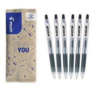 PILOT - Lot de 6 Pop'Lol - Stylo Roller Encre Gel Rechargeable - Noir | Rétractable avec Grip Ergonomique - Écriture Fluide et Confortable - Pointe Moyenne (0,7mm)