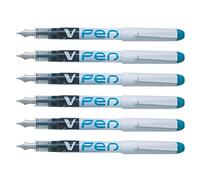 PILOT Lot de 6 Stylos Plume Jetable Effaçable V-Pen Pointe Moyenne Turquoise