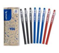PILOT - 8 Stylos FriXion Ball Stick - Encre Gel Effaçable - 3 Bleus, 3 Noirs et 2 Rouges - Le FriXion Économique à Pointe Moyenne - Pour Mettre Dans La Trousse d'école - Fourniture Scolaire