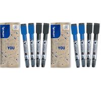 PILOT - Lot de 8 V Board Master S - Marqueur pour Tableau Blanc - Encre Effaçable à Sec - Marqueur Rechargeable - 2 Bleus, 2 Noirs - Pointe Conique Ultra Fine