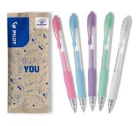 Pilot - Pack Of 5 G2 Retractable Refillable Gel Ink Rollerball Pens - Pastel Effect Pink, Blue, Purple, Green, White - Medium Tip