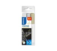 PILOT - Pochette de 3 Pintor - Marqueurs Peinture Multi-Supports à Base d’Eau, Séchage Rapide - Textile, Verre, Bois, Pierre, DIY - Or, Argent, Blanc - Pointe Extra Fine