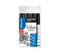 PILOT - Pochette de 4 Pintor - Marqueurs Peinture Multi-Supports à Base d’Eau, Séchage Rapide - Textile, Verre, Bois, Pierre, DIY - Noir - Pointe Extra Fine, Fine, Moyenne et Large