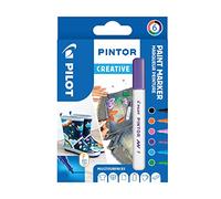 PILOT - Pochette de 6 Pintor - Marqueurs Peinture Multi-Supports à Base d’Eau, Séchage Rapide - Textile, Verre, Bois, Pierre, DIY - Couleurs Assorties Créatives - Pointe Fine
