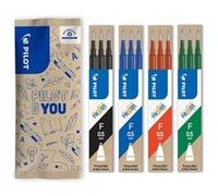 PILOT - 3 étuis de 4 recharges FriXion Pour Stylos Effaçables. Compatibles FriXion Ball et FriXion Ball Clicker - Noir, Bleu, Rouge, Vert - Pointe Fine