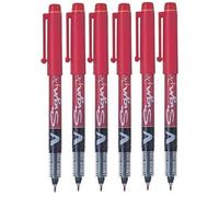 Pilot Red V Sign Pen Lot de 6 marqueurs à encre liquide Pointe moyenne 2 mm Largeur de trait 0,6 mm
