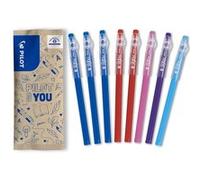 PILOT - 8 Stylos FriXion Ball Stick - Encre Gel Effaçable - 3 Bleus, 2 Rouges, 1 Rose, 1 Mauve, 1 Turquoise - Le FriXion Économique Pointe Moyenne - Pour La Trousse d'école - Fourniture Scolaire