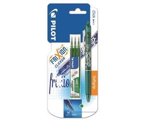 PILOT - Roller effacable + recharges- Frixion Ball Clicker vert + 1 etui de 3 recharges Vert - Pointe Moyenne - Encre verte