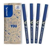Pilot - Lot de 4 V7 - Stylos roller à encre liquide pointe aiguille moyenne - écriture fluide et précise (pointe de 0,7 mm) - Séchage rapide - Bleu - Pointe Moyenne