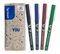 PILOT - Lot de 4 V7 - Stylos Roller à Encre Liquide à Pointe Fine - Écriture Fluide et Précise - Séchage Rapide, Anti-Fuite - Noir, Bleu, Rouge, Vert - Pointe Moyenne (0,7mm)
