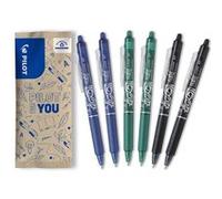 PILOT Roller FriXion Ball Clicker 0,7 mm encre gel effaçable lot 6 couleurs assorties noir bleu vert pointe moyenne Black, Blue, Green G