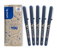 PILOTot V-Ball 1.0 Lot de 5 stylos roller à encre liquide à pointe large - Séchage rapide, Anti-fuite, Couleur vive, Métal, Bleu, 1 Unité (Lot de 5)