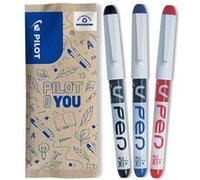 PILOT stylo plume effaçable V-Pen lot de 3 couleurs assorties bleu noir rouge plume moyenne encre liquide Noir, Bleu, Rouge G