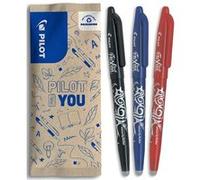 PILOT – Stylo roller Frixion Ball – Encre gel effaçable 0,7 mm rechargeable – Lot 3 noir/bleu/rouge