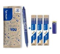 PILOT Stylo roller FriXion Ball Clicker 0,7 mm encre gel thermosensible bleu pointe moyenne rechargeable avec 3 étuis de 3 recharges et gomme Bleu G