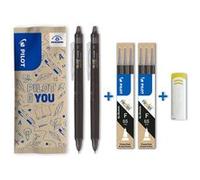 PILOT - Lot de 2 FriXion Point Clicker 0,5 - Stylo Roller effaçable et rétractable - 2 Noirs + 2 Sets de 3 Recharges noires + Gomme - Pointe Fine