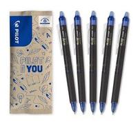 PILOT - Lot de 5 FriXion Point Clicker 0,5 - Stylo rétractable à encre thermosensible effaçable - Bleu - Stylo rechargeable - Pointe fine