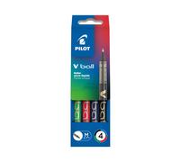 Stylo roller Pilot V-Ball couleurs assorties 0,7 mm - Pochette de 4
